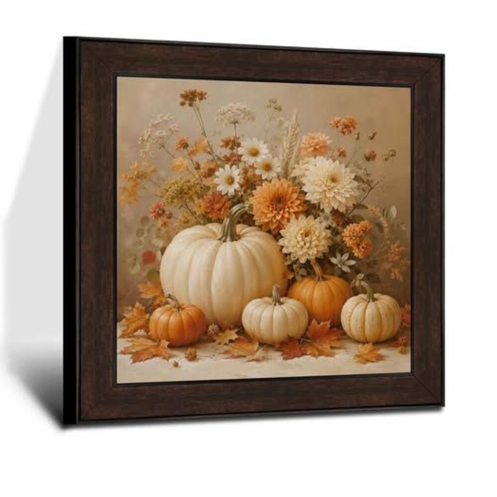 Farmhouse Autumn Pumpkin Botanical Canvas Prints Artwork (20x20)